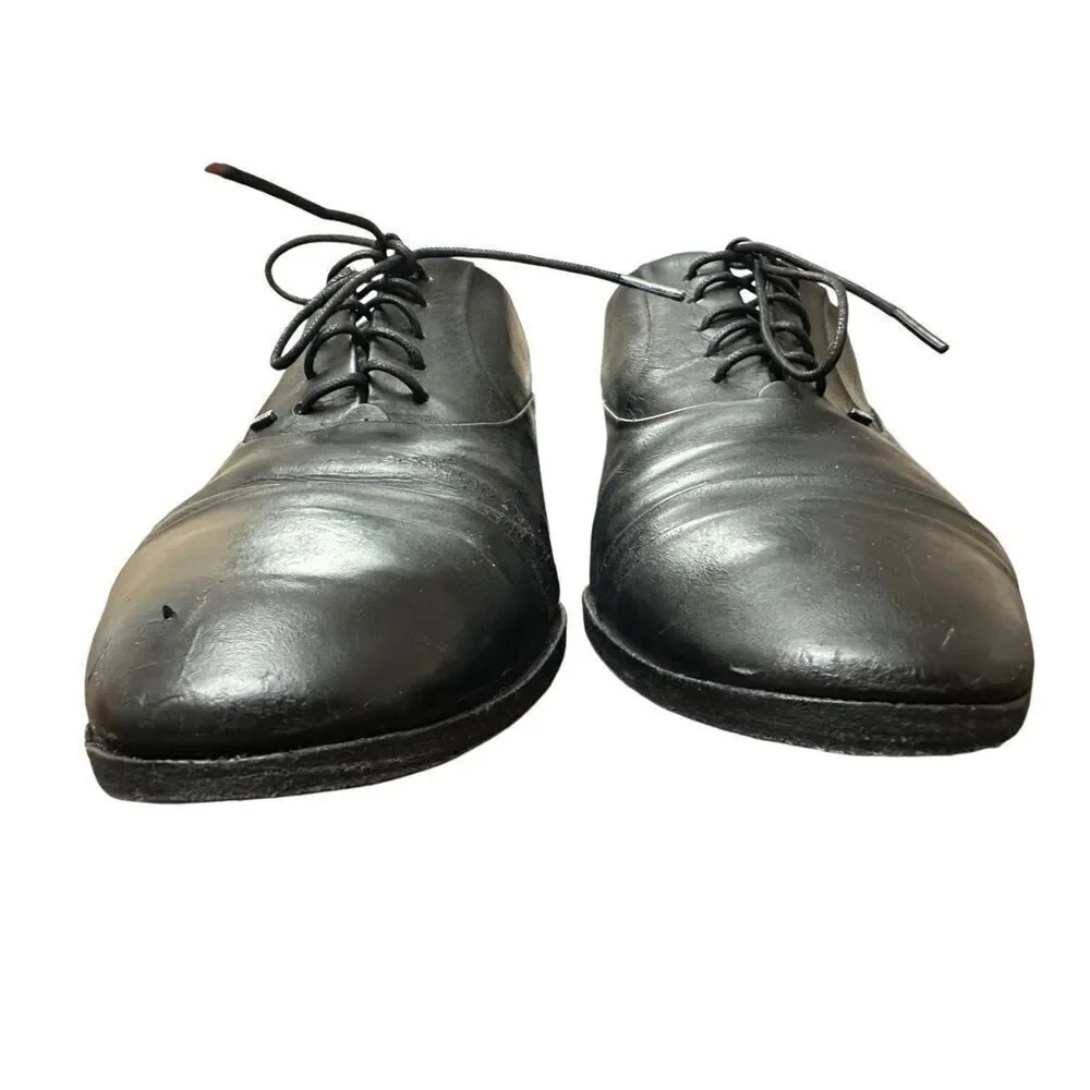 Christian DIOR Mens Black Leather Oxford Dress Shoes Made In Italy Size 7- W